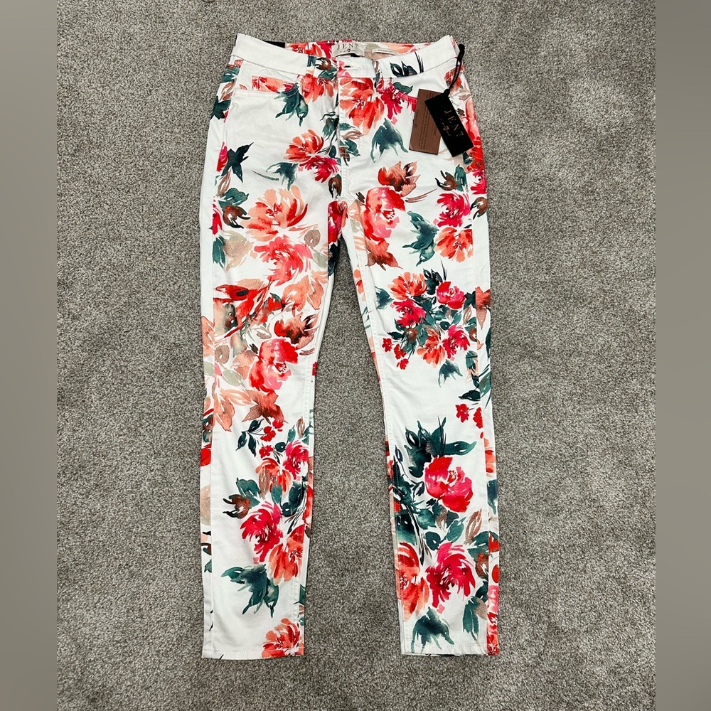 NWT Jen7 for 7 for All Mankind Printed Sateen Ankle Skinny Jean Peony Blooms